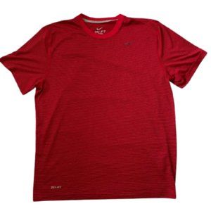 Nike Men's Dri-Fit Crewneck Striped Red Tee Shirt, XL